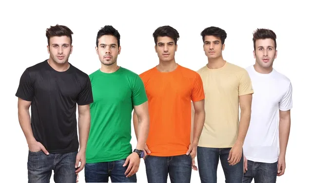 Round Neck Solid T-shirts for Men, Pack of 5 (Multi, XXL)