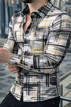 Lycra Geometric Print Shirt for Men, Grey 