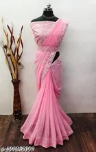 Georgette Embellished Saree For Women, Pink