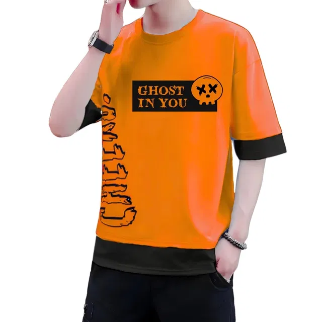 Cotton Blend Round Neck T-Shirt for Boys (Orange, 4-5 Years)