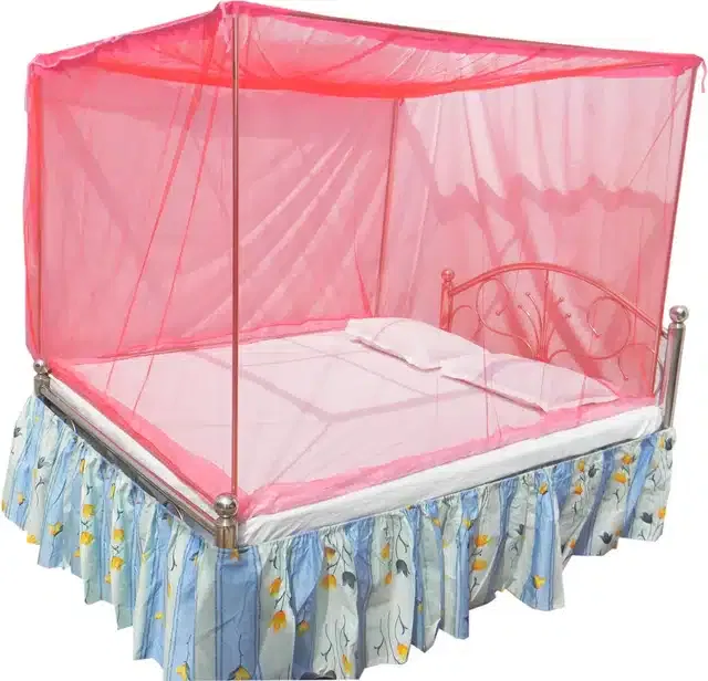 Polyester Double Bed Mosquito Net (Red, 6x6 feet)