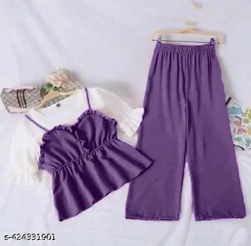 Polyester Solid Clothing Set for Girls, Voilet (4-5 Years)