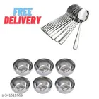 Stainless Steel 6 Pcs Bowls with 12 Pcs Spoon 