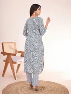Cotton Blend Printed Kurta with Pant for Women 