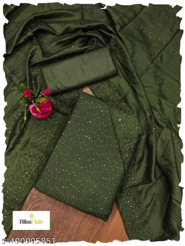 Embroidered Unstitched Suit for Women (Green, 2.25 m)