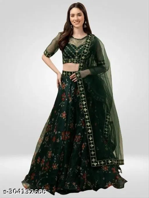 Lehenga Choli for Women (Green, Free Size)