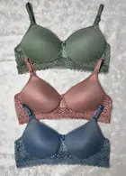 Cotton Blend Solid Bra for Women & Girls, Multicolour, Pack of 3 