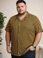 Cotton Blend Striper Shirt for Men, Yellow 