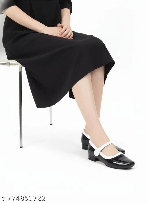 Shoetopia Solid Patent Leather Heel Sandals (Black, IND-9)