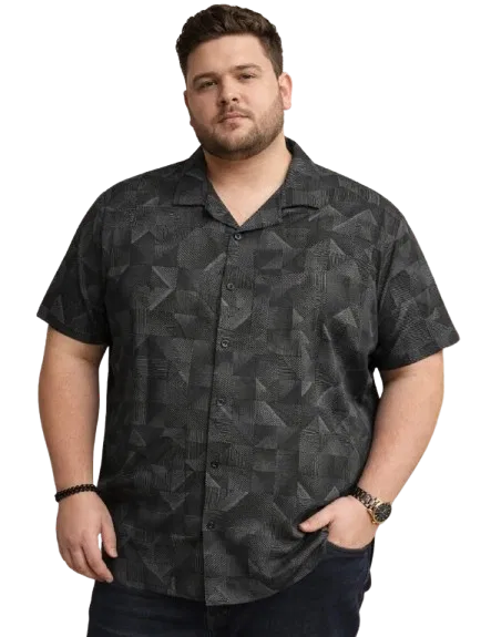 Cotton Blend Printed Shirt for Men, Black (4XL)