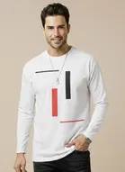 Polyester Printed T-shirt for Men, White 