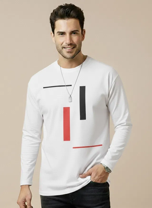 Polyester Printed T-shirt for Men, White (L)