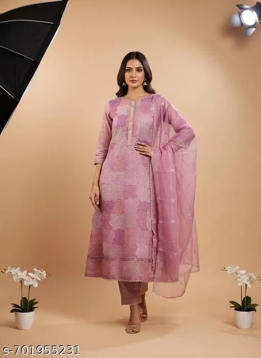 Bandhani Printed Jaipuri Designs Embroidered Top Bottom Duppata for Women (Purple, Un Stitched)