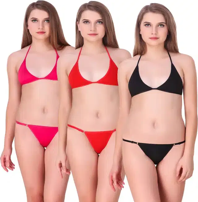 Cotton Blend Lingerie Set for Women (Multicolor, 32) (Set of 3)
