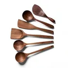 Wooden Cooking & Serving Spoons (Brown, Set of 6)