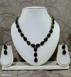 Modern Kundan Stone Work Necklace Set for Women & Girls, Black