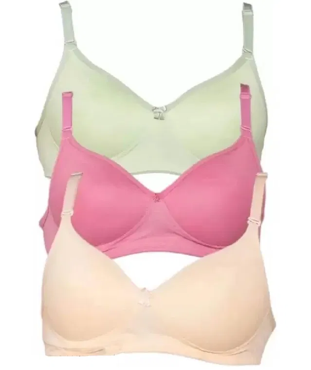 Cotton Blend Lightly Padded Full Coverage Non-Wired Bra for Women (Multicolor, 38) (Pack of 3)