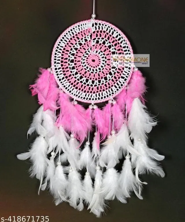 Feather Wall Hanging Dream Catcher (Pink & White)