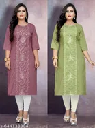 Floral Embroidered Cotton Blend Kurti for Women, Pack of 2 