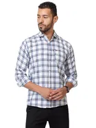 Cotton Blend Checkered Shirt for Men, White 