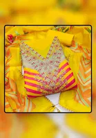 Chanderi Cotton Embroidered Unstitched Suit Fabric, Yellow