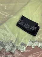 Organza Solid Saree For Women, Green
