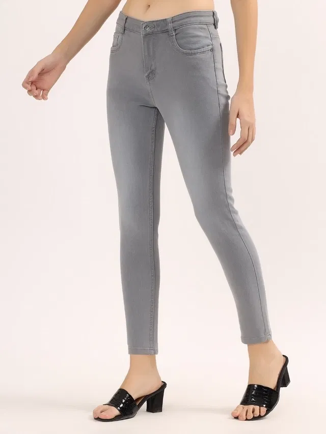 Cotton Slim Fit Jeans for Women (Dark Grey, 36)