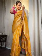 Litchi Silk Woven Design Saree for Women, Yellow 