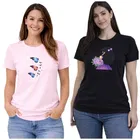 Cotton Blend T-shirt for Women, Pink & Black, Pack of 2 