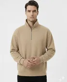 Fleece Solid Sweatshirt for Men, Beige 