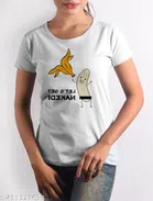 Cotton Round Neck Printed T-Shirt for Women (White, XL)