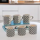 6 Pcs Ceramic Tea & Coffee Cup Set - Black Diamond