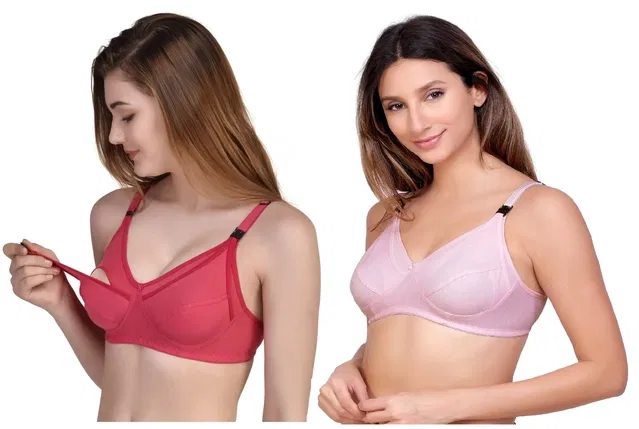 Cotton Blen Solid Non Padded Feeding Bras for Women (Multicolor, 40) (Pack of 2)