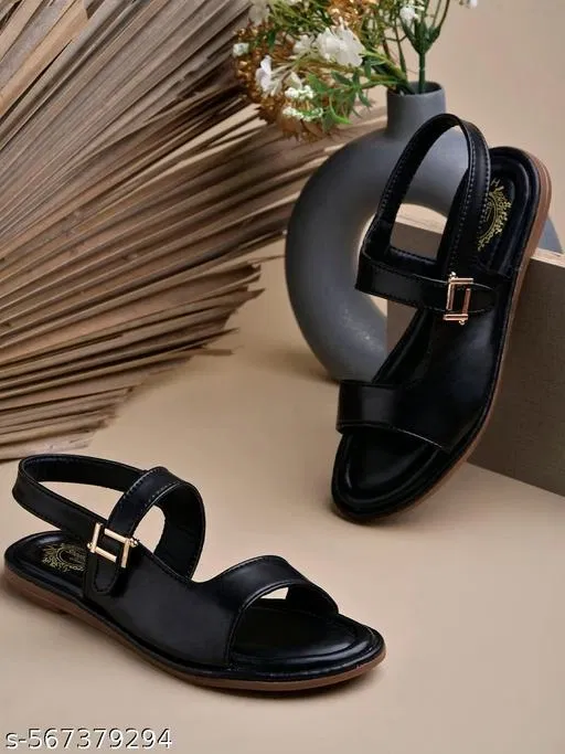 Shoetopia Girls Flat Sandals Black Size 7.0
