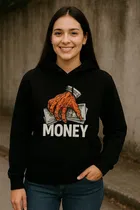 Fleece Printed Hoodie for Women, Black 