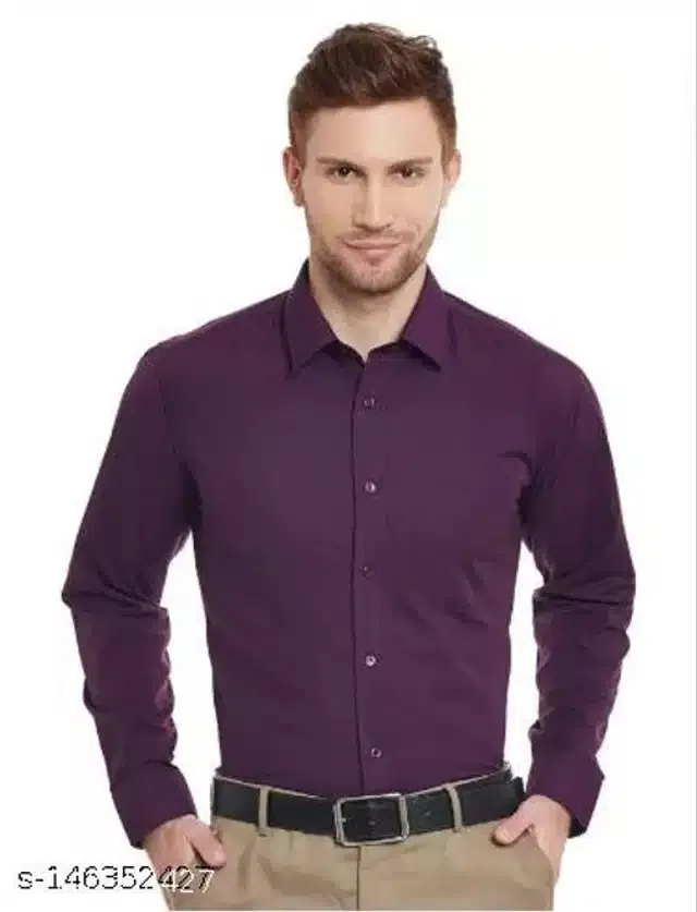 Cotton Blend Solid Full Sleeves Shirt for Men (Purple, L)