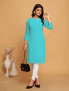 Georgette Chikankari Kurti for Women (Aqua Blue, M)