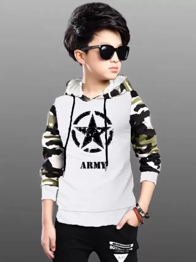 Cotton Blend Hood Neck Sweatshirts for Boys (White, 14-15 Years)