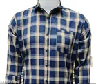 Cotton Blend Checkred Shirt for Men, Cream & Blue 