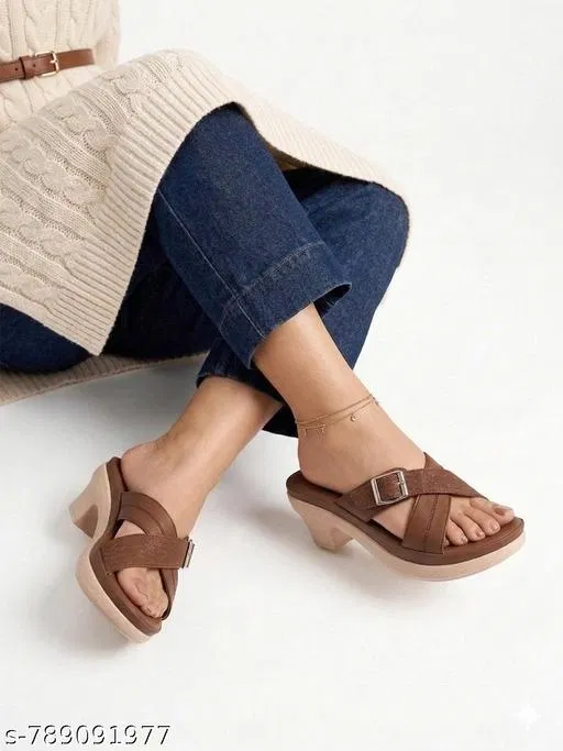 Shoetopia Solid Heel Sandals (Brown, IND-3)