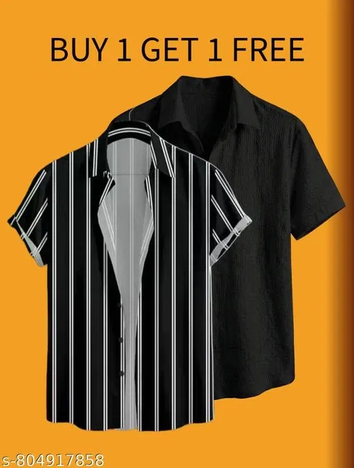 Casual Shirts for Men, Pack of 2 (Black, L)