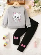 Hosiery Cotton Printed Clothing Set for Boys, Grey & Black 