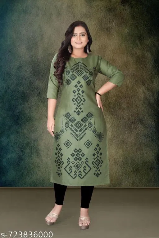 Floral Rayon Kurti for Women (Green, XXXL)