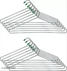 Stainless Steel Clothes Hangers (Silver & Green, Pack of 12)