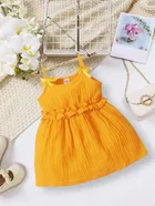 Cotton Blend Solid Dress for Girls (Yellow, 0-2 Months)