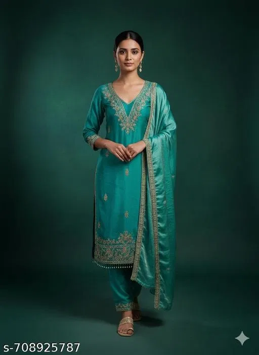 Bandhani Printed Jaipuri Designs Georgette Kurti Set for Women (Blue, Un Stitched)