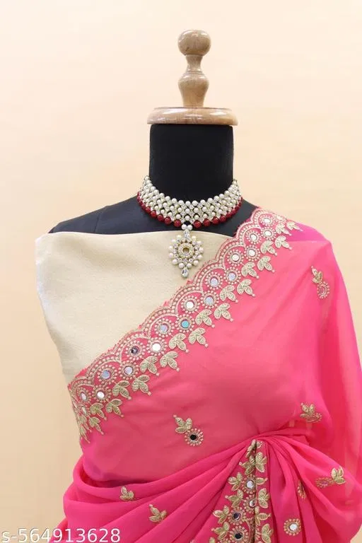 Elegant Saree for Women (Pink, Free Size)