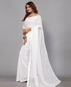 Net Solid Saree for Women 