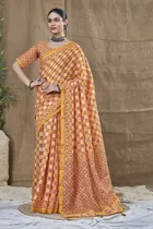 Silk Woven Design Saree for Women, Orange 