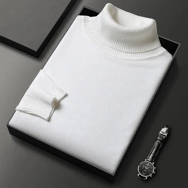 High Neck Solid T-Shirt for Men (White, L)